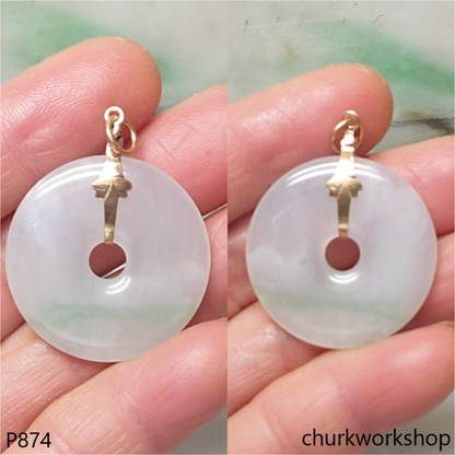 Pale lavender with green jade Donut pendant