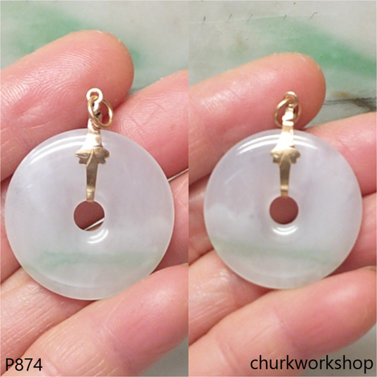 Pale lavender with green jade Donut pendant