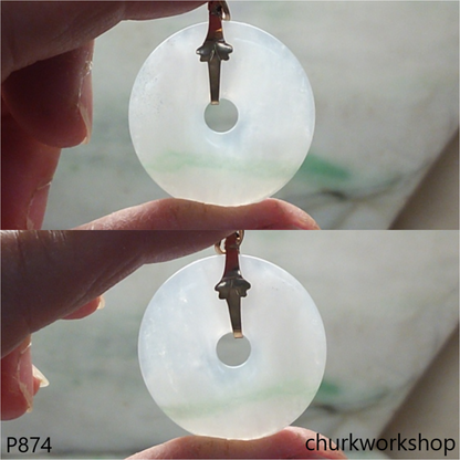 Pale lavender with green jade Donut pendant