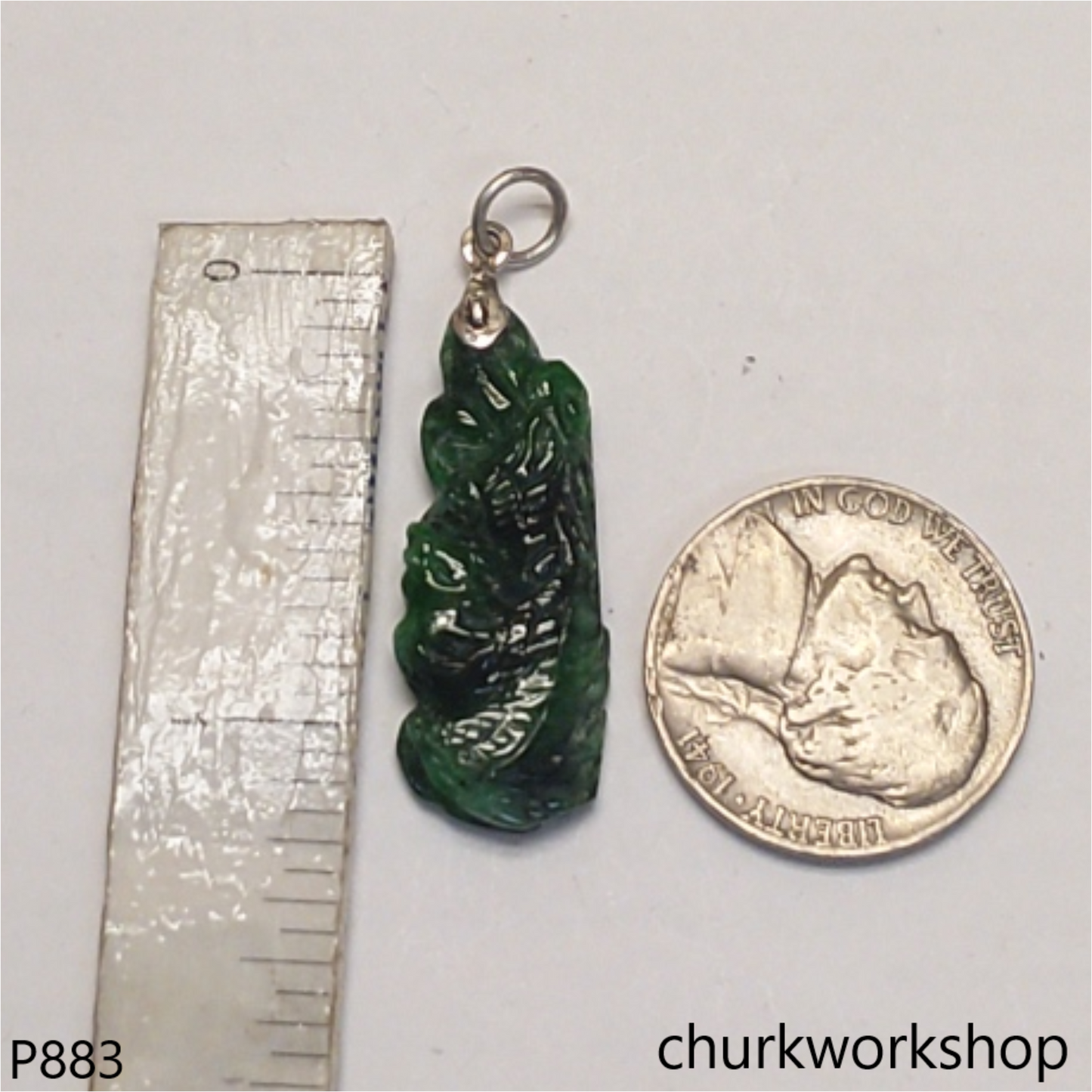 Deep green jade bird sterling silver
