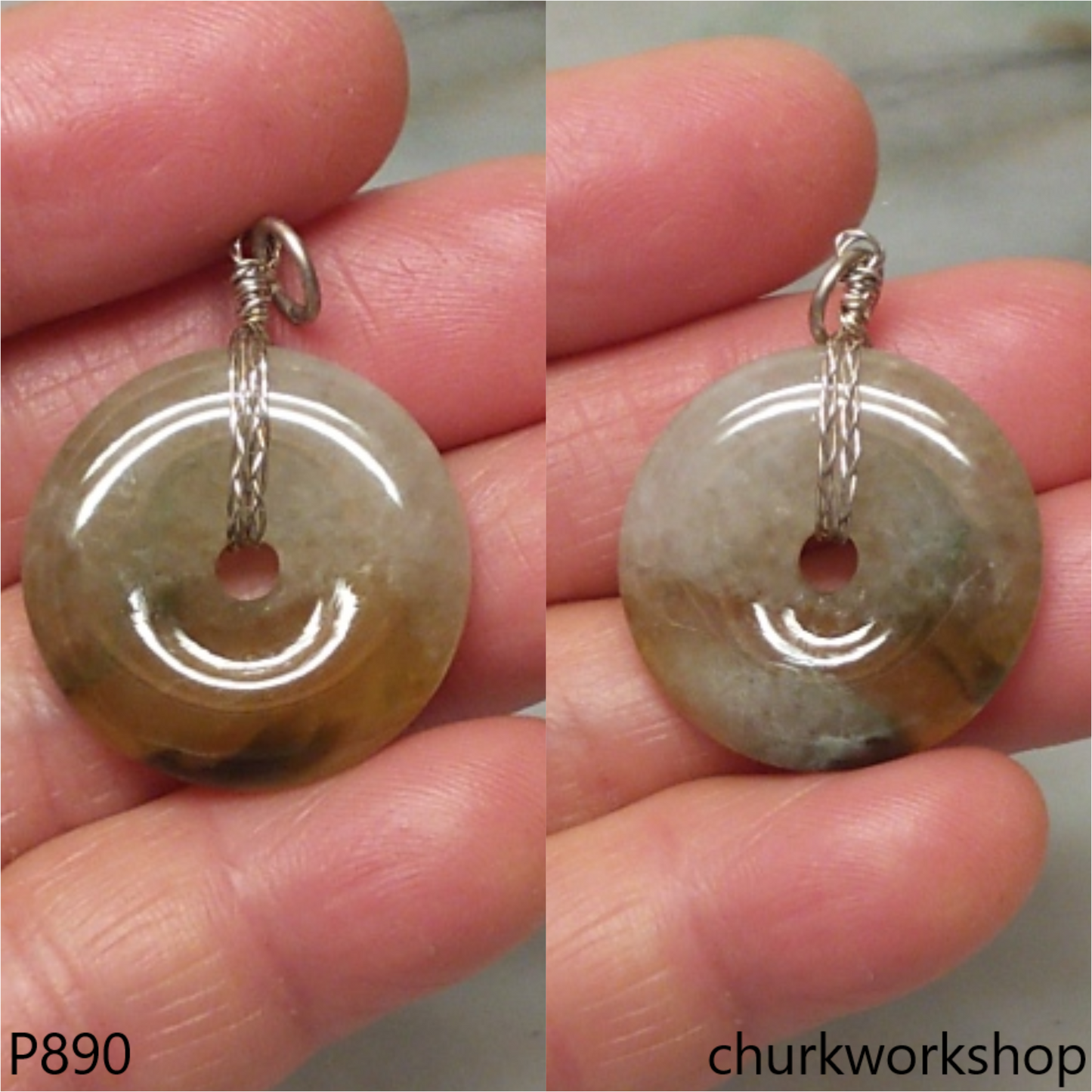 Multi color jade donut pendant