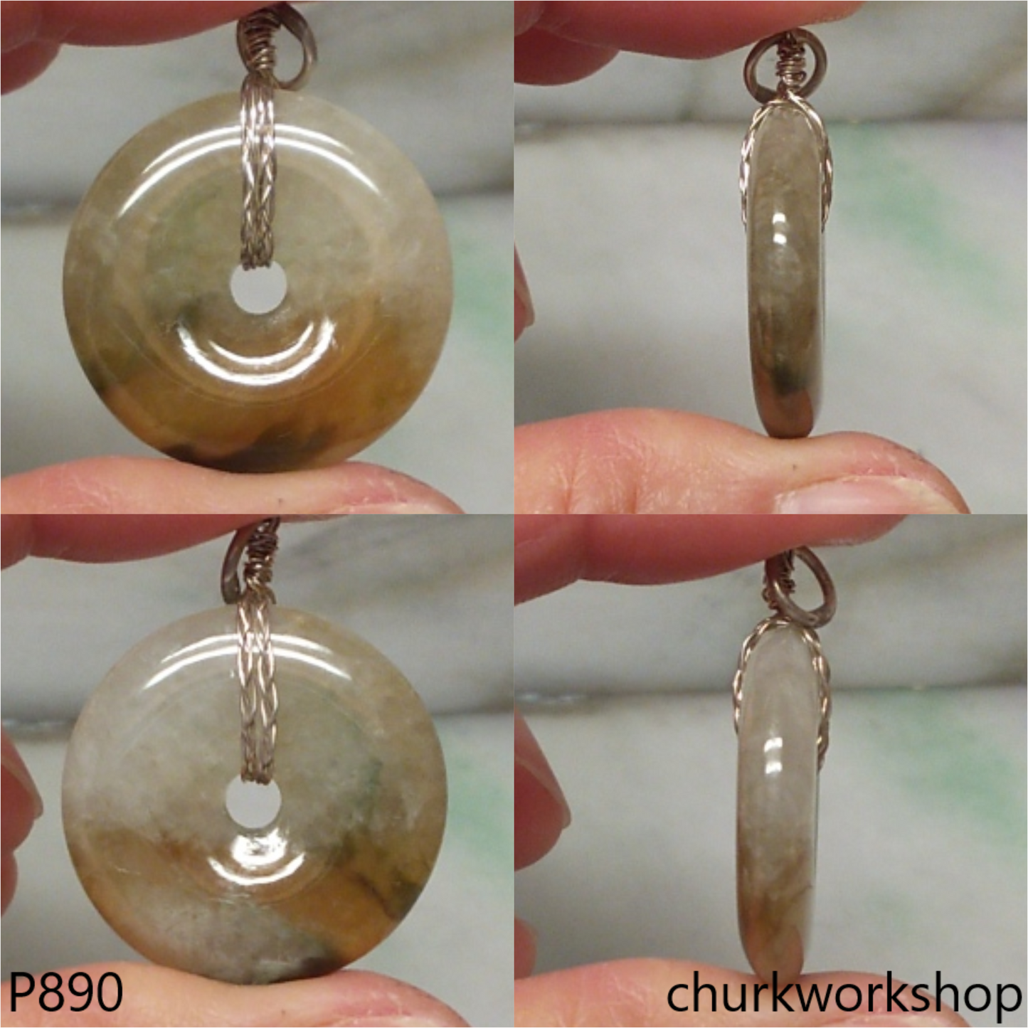 Multi color jade donut pendant