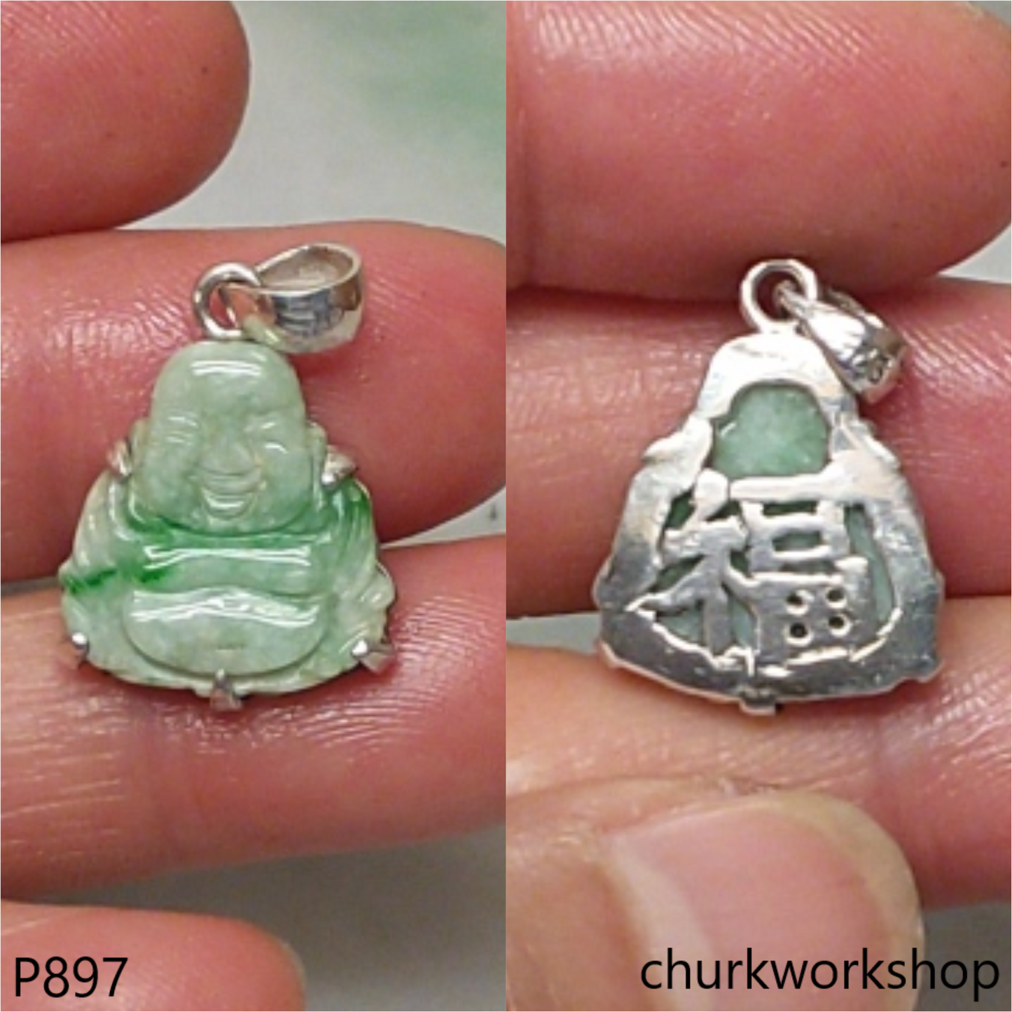 Jade happy small Buddha pendant