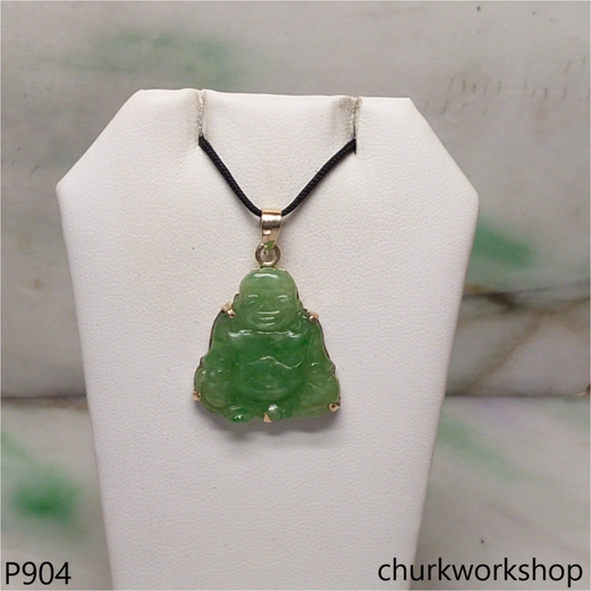 14K green jade happy Buddha pendant