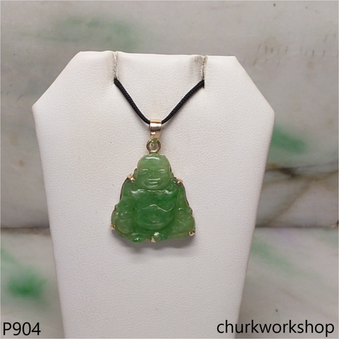 14K green jade happy Buddha pendant