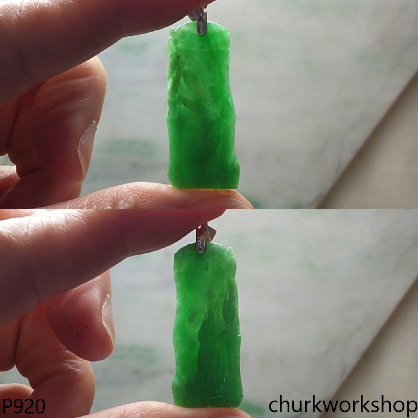 Green  jade bamboo pendant