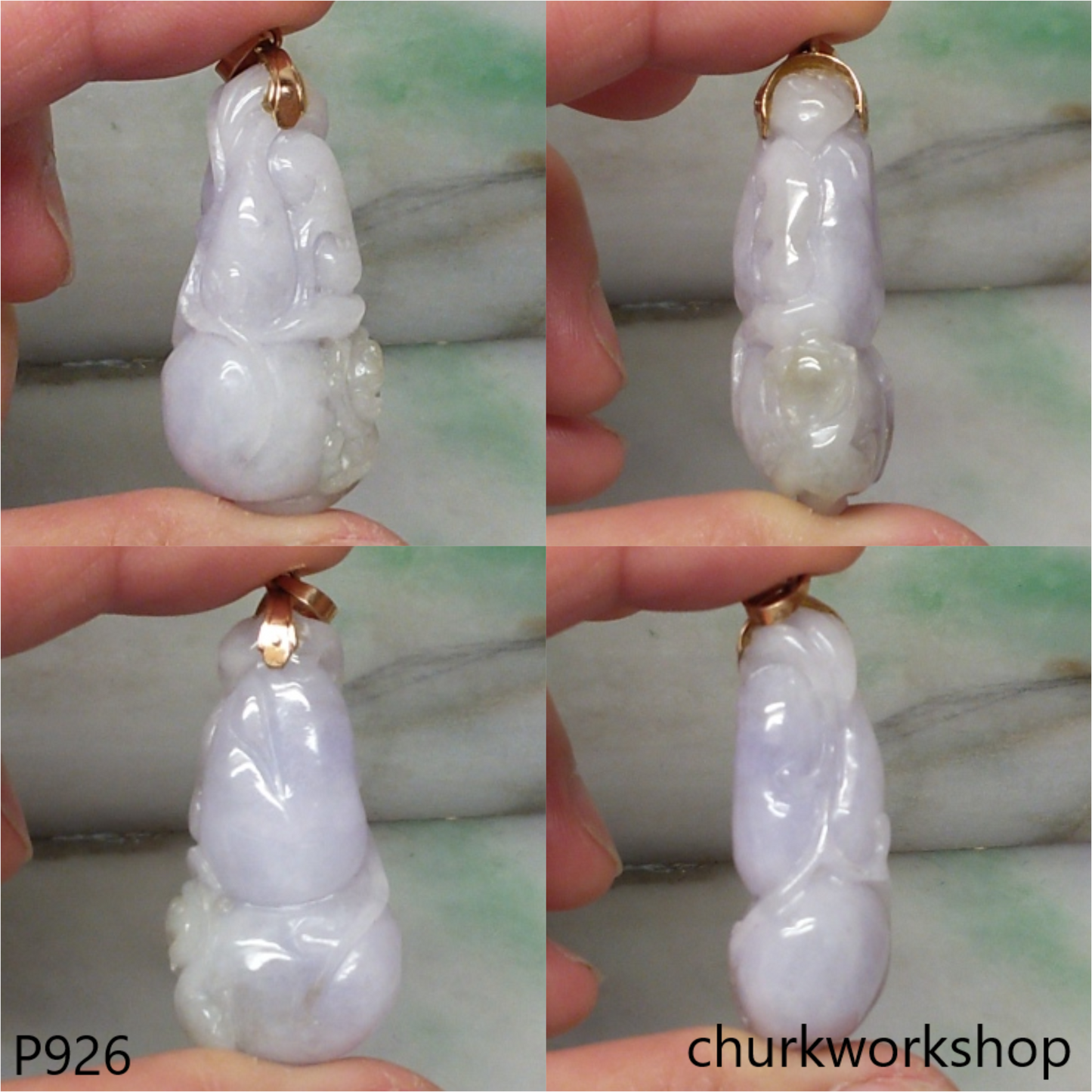 Light lavender jade gourd pendant 14K gold bail