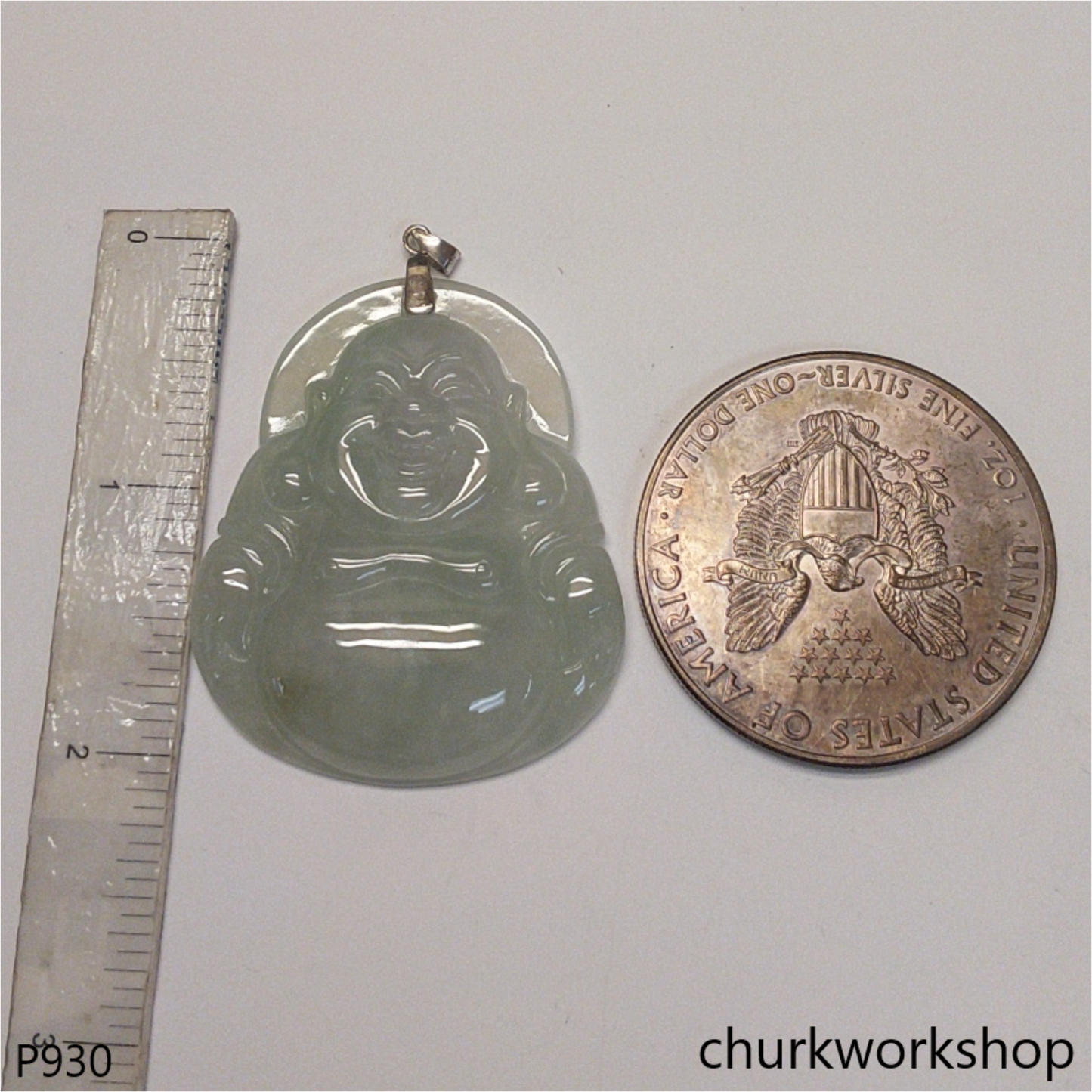 Large light green jade happy Buddha