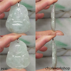 Large light green jade happy Buddha