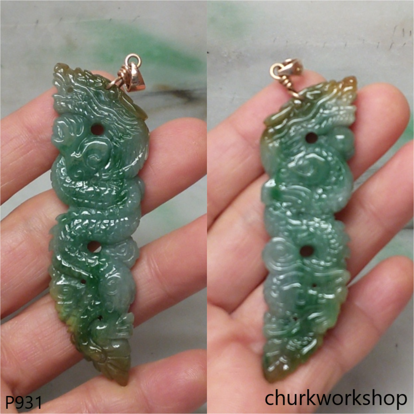 Bluish green jade dragon pendant
