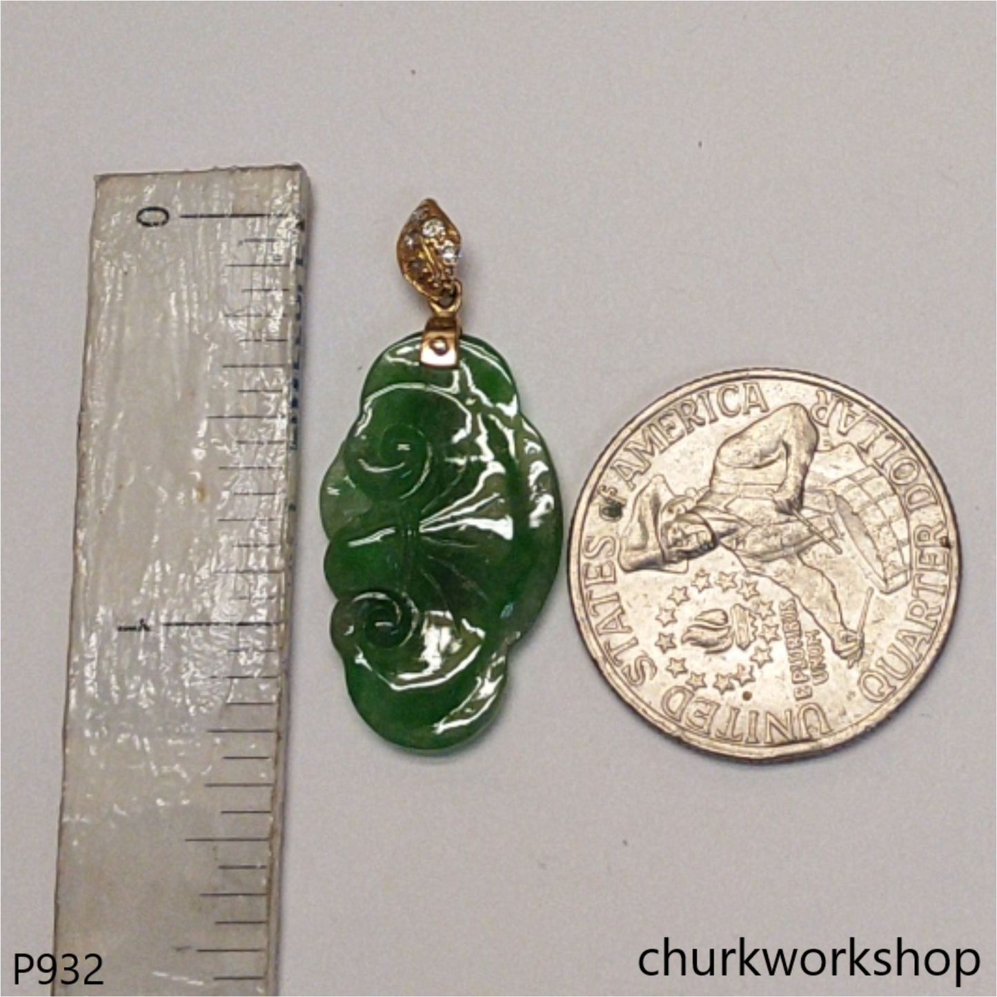 18K Yellow gold jade carving pendant