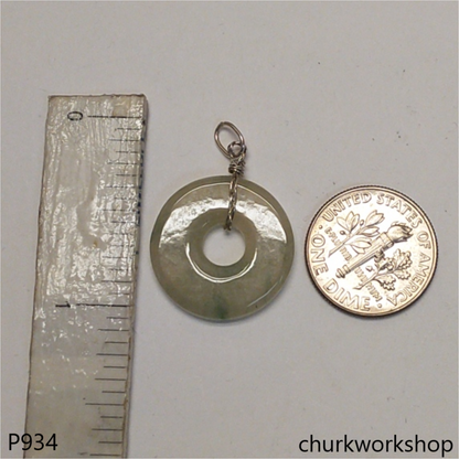 Clear with splotches bluish green jade Donut pendant