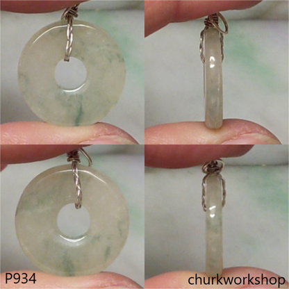Clear with splotches bluish green jade Donut pendant