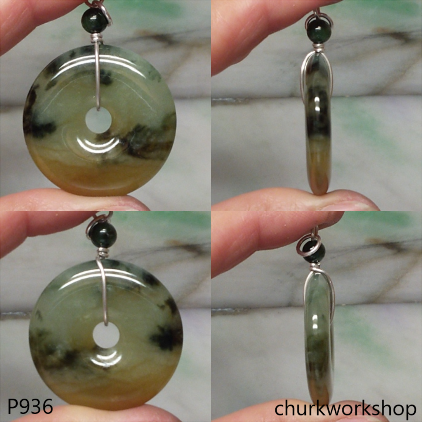 Multi color jade donut pendant