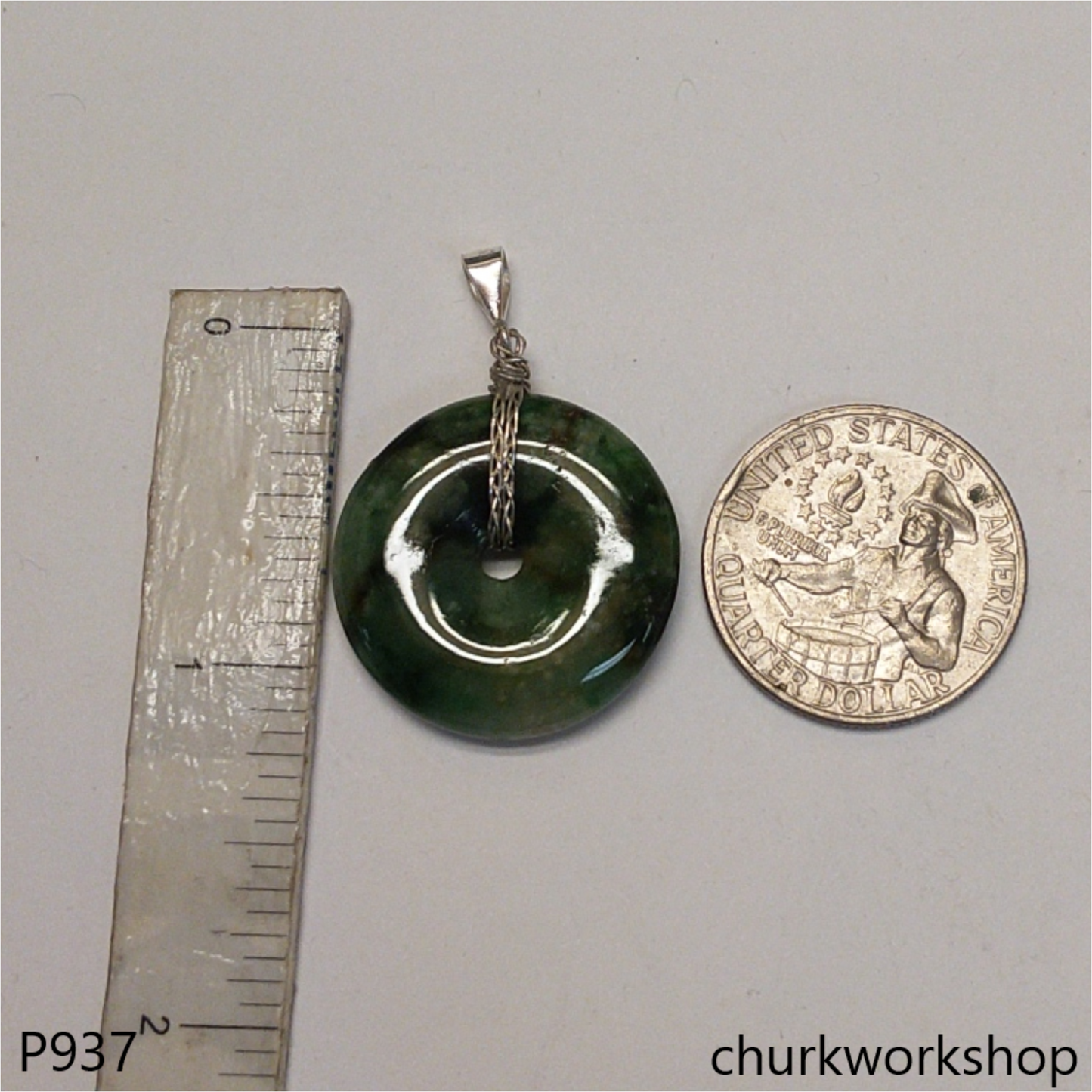 Green jade donut pendant
