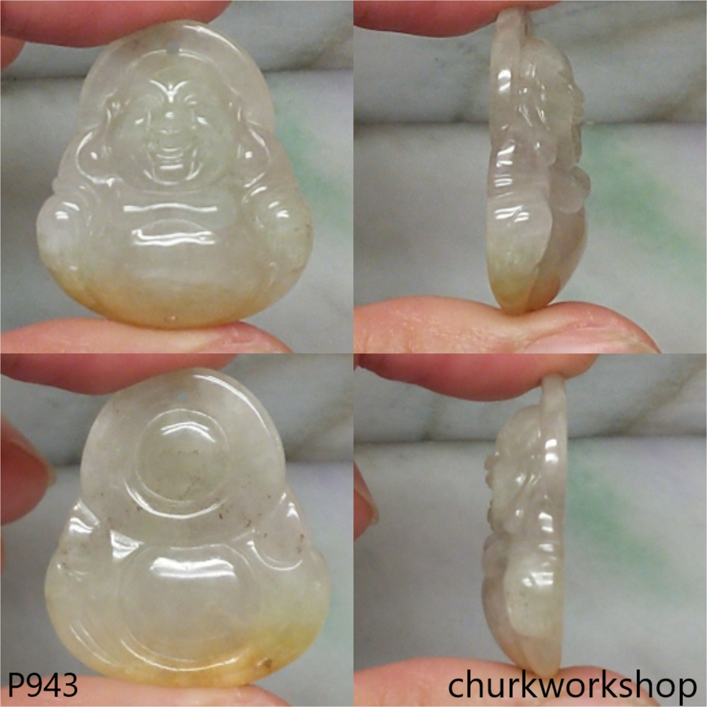 Light yellowish jade happy Buddha pendant