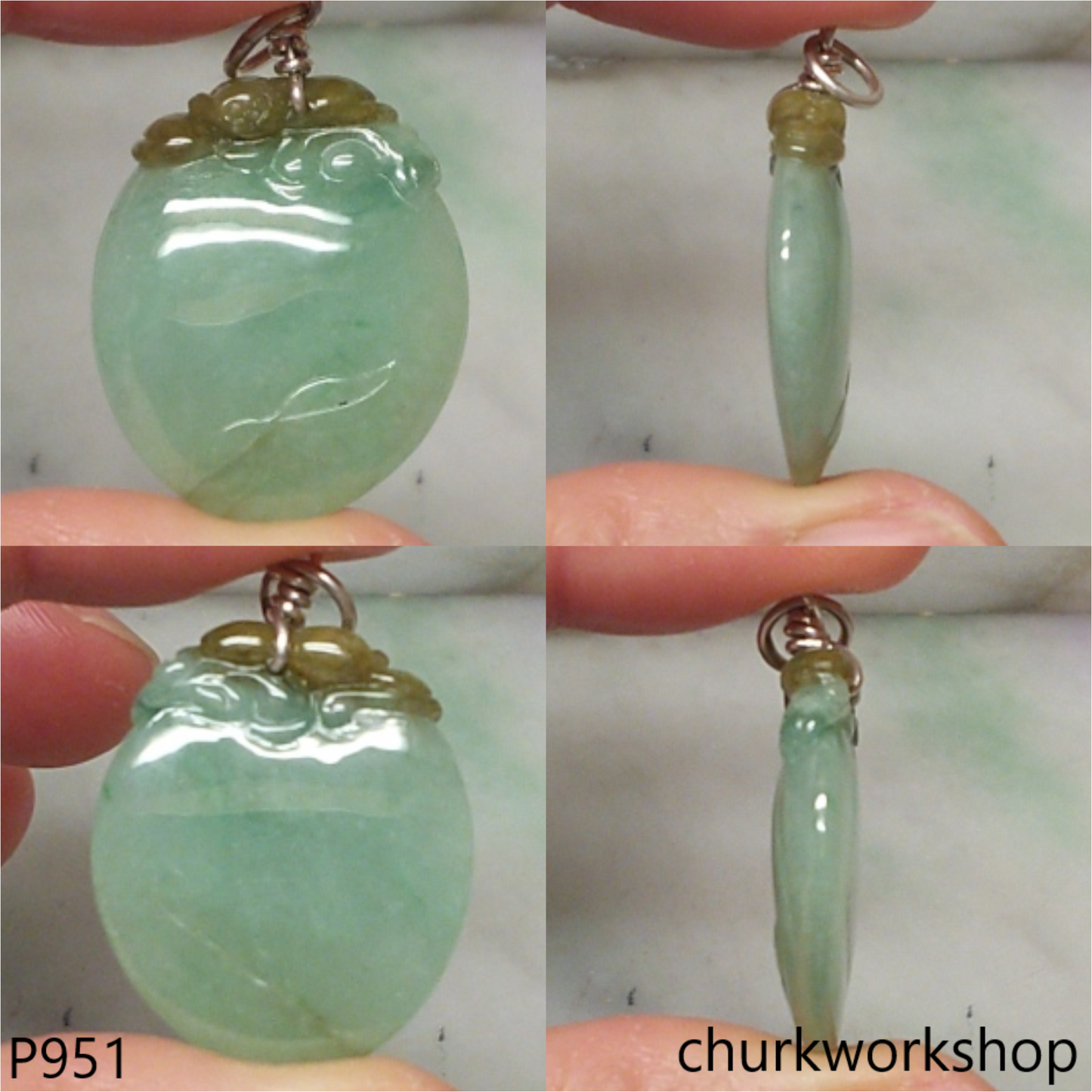 Light green jade peach pendant