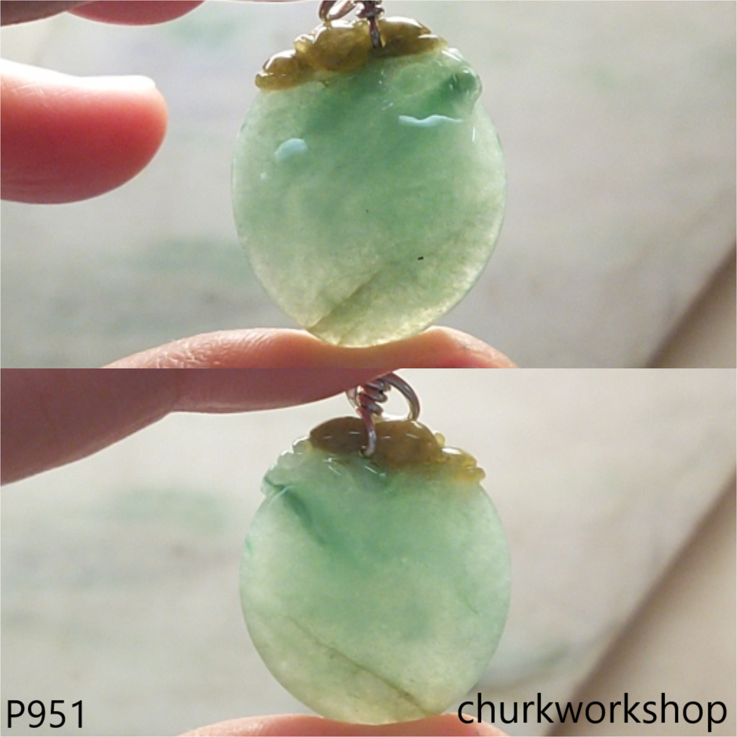 Light green jade peach pendant