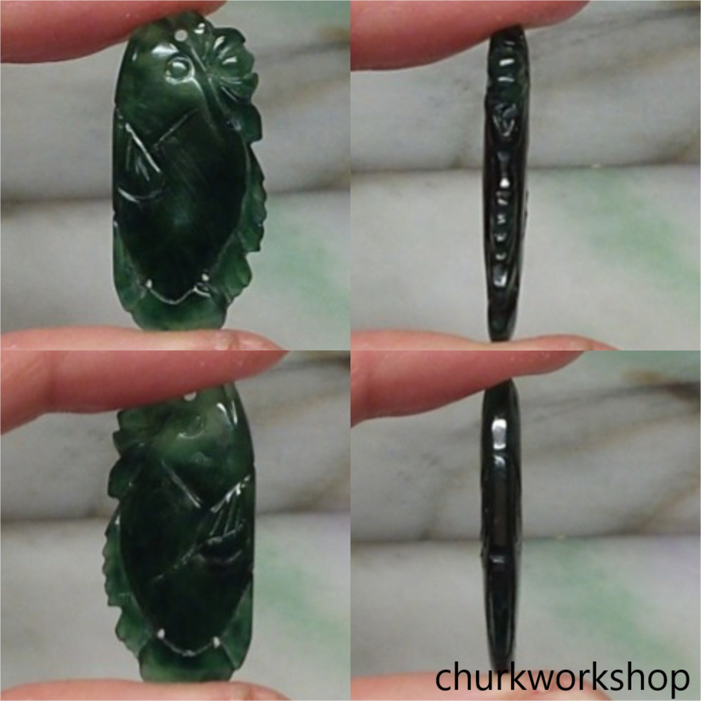 Dark green jade fish pendant
