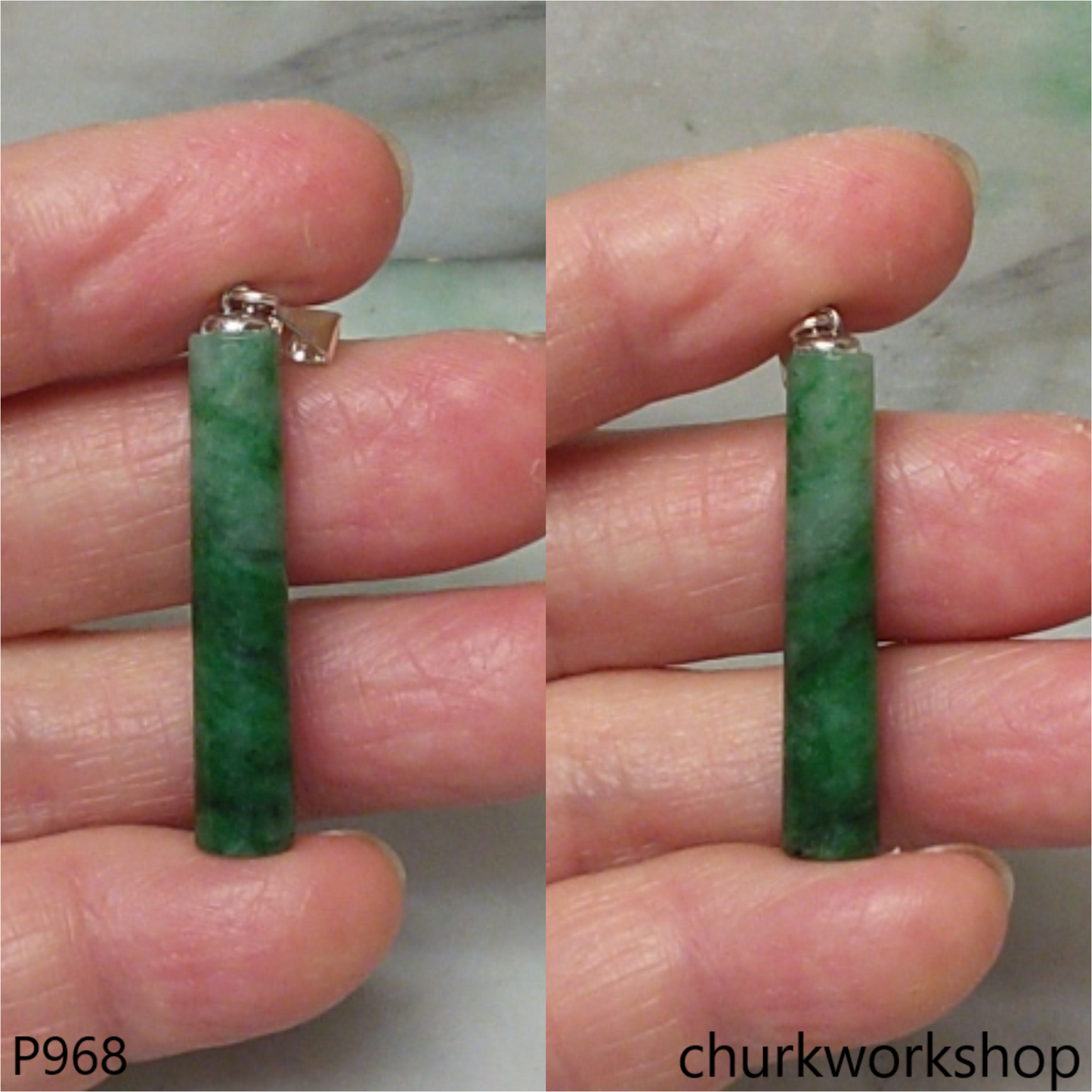 Dark green jade bar pendant