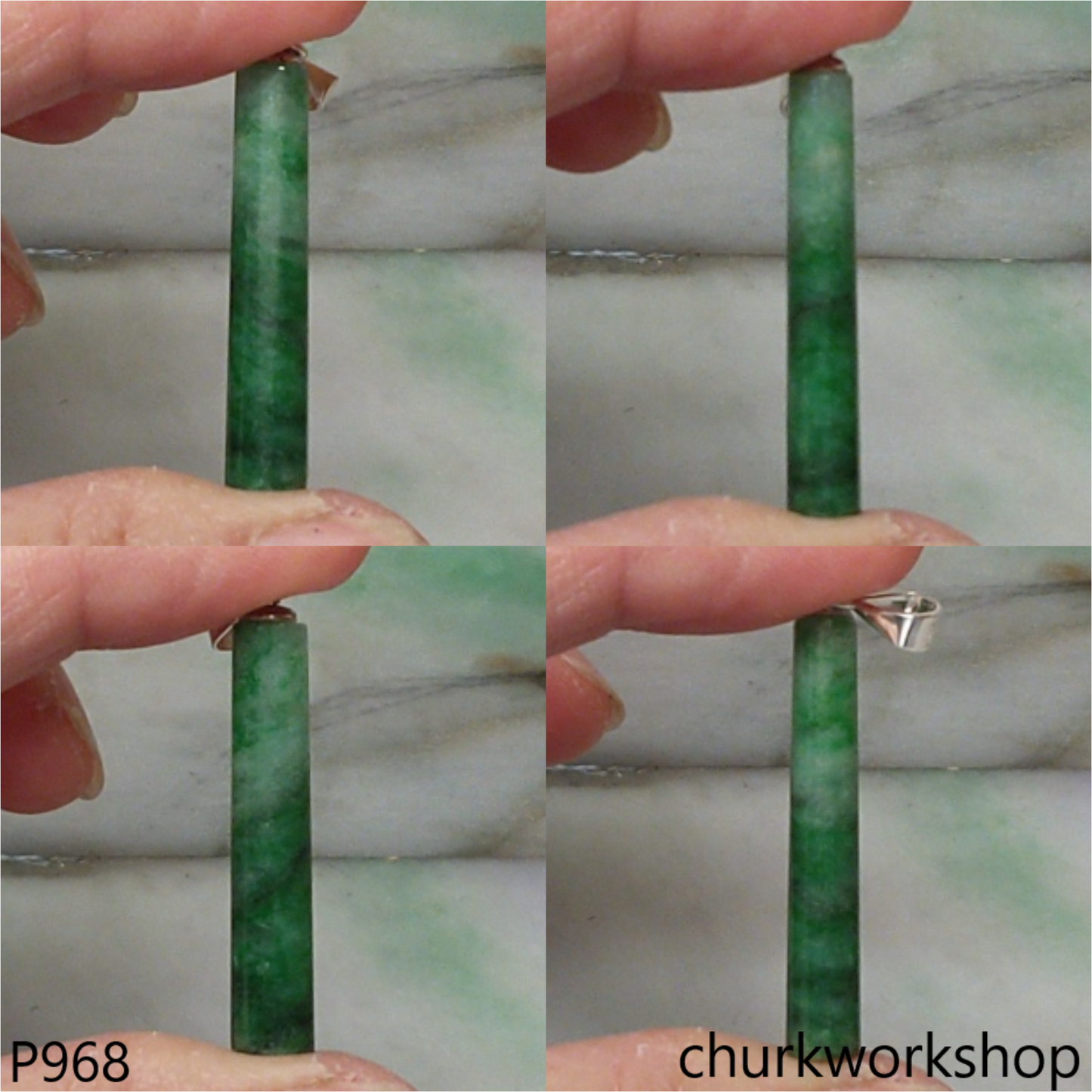 Dark green jade bar pendant