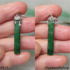 Dark green jade bar pendant
