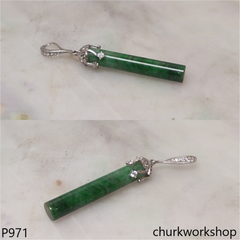 Dark green jade bar pendant