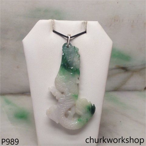White base with bluish green jade dragon pendant