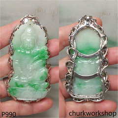 14K white gold jade lady Buddha pendant
