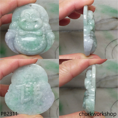 Large light green with splotches lavender jade happy Buddha