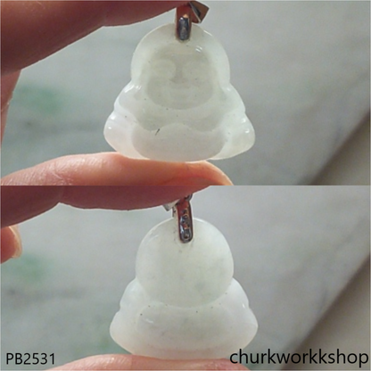 Small pale green jade happy Buddha pendant