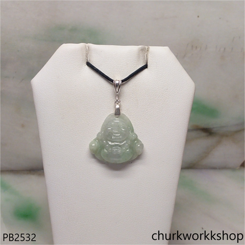 Small light green jade happy Buddha pendant