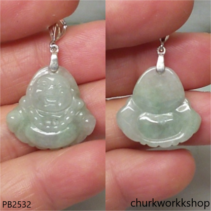 Small light green jade happy Buddha pendant