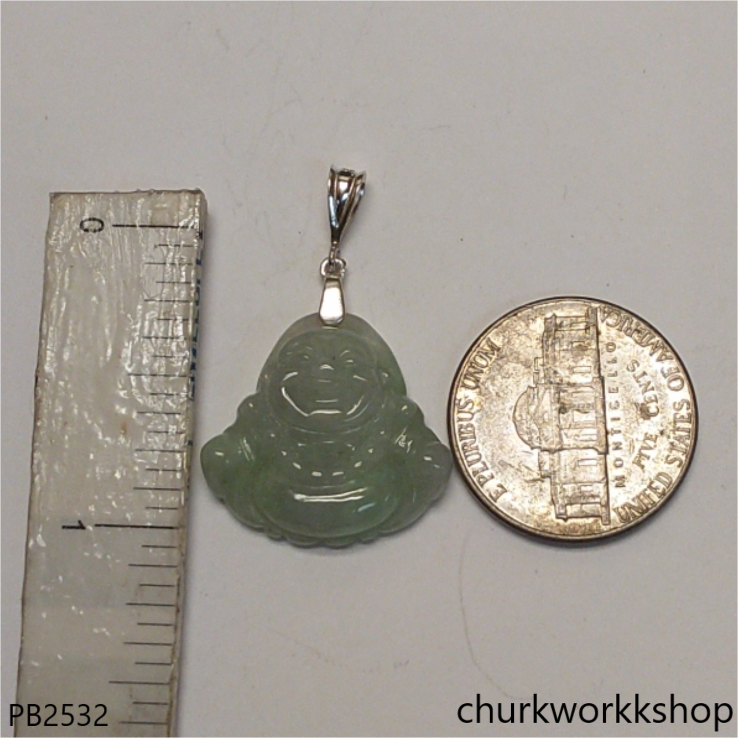 Small light green jade happy Buddha pendant