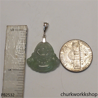 Small light green jade happy Buddha pendant