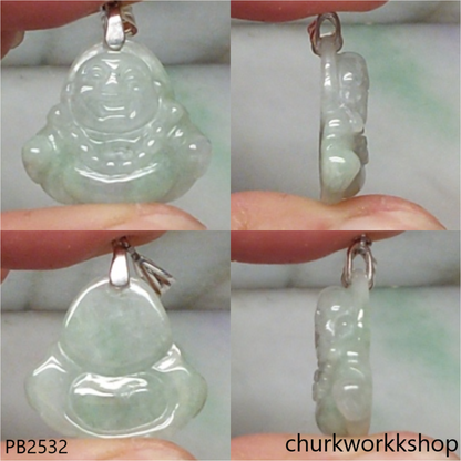 Small light green jade happy Buddha pendant