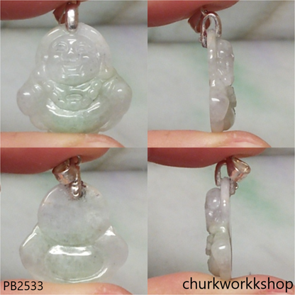 Small pale green jade happy Buddha pendant