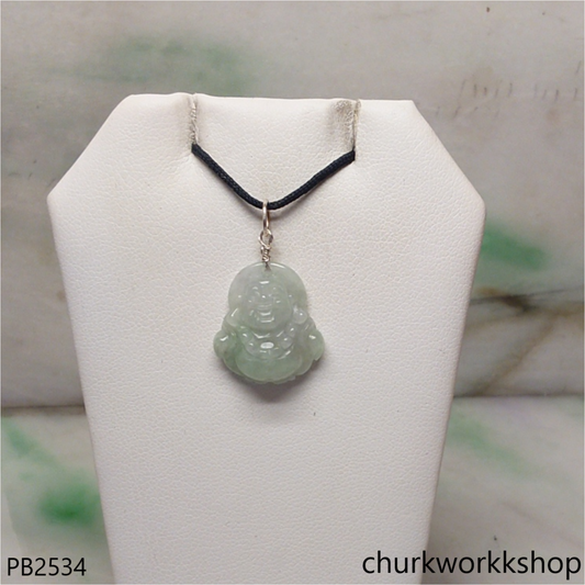 Mini light green jade happy Buddha pendant