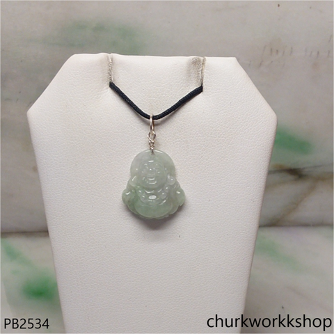 Mini light green jade happy Buddha pendant
