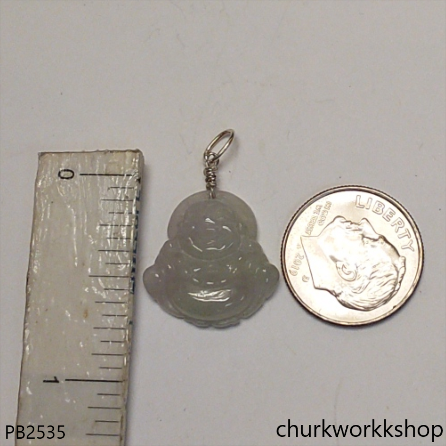 Mini pale green jade happy Buddha pendant