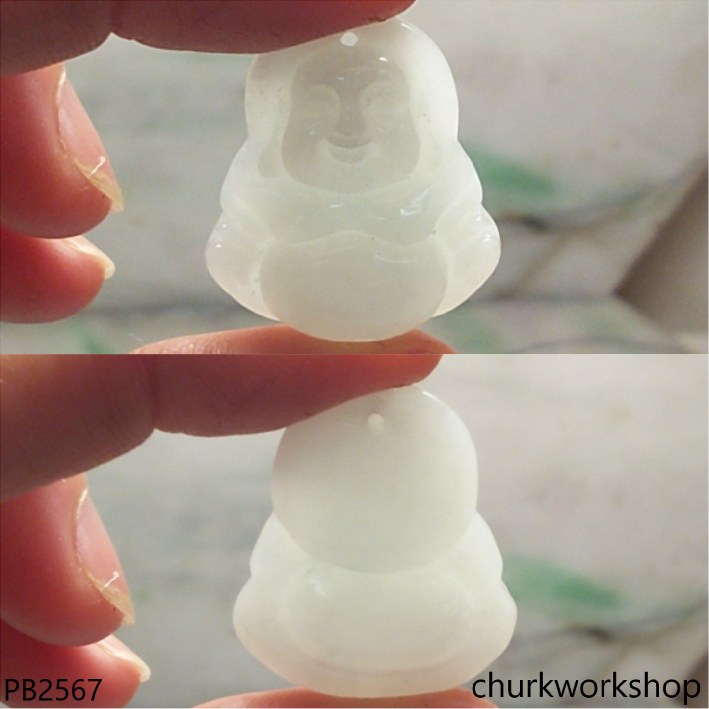 Pale green happy Buddha pendant