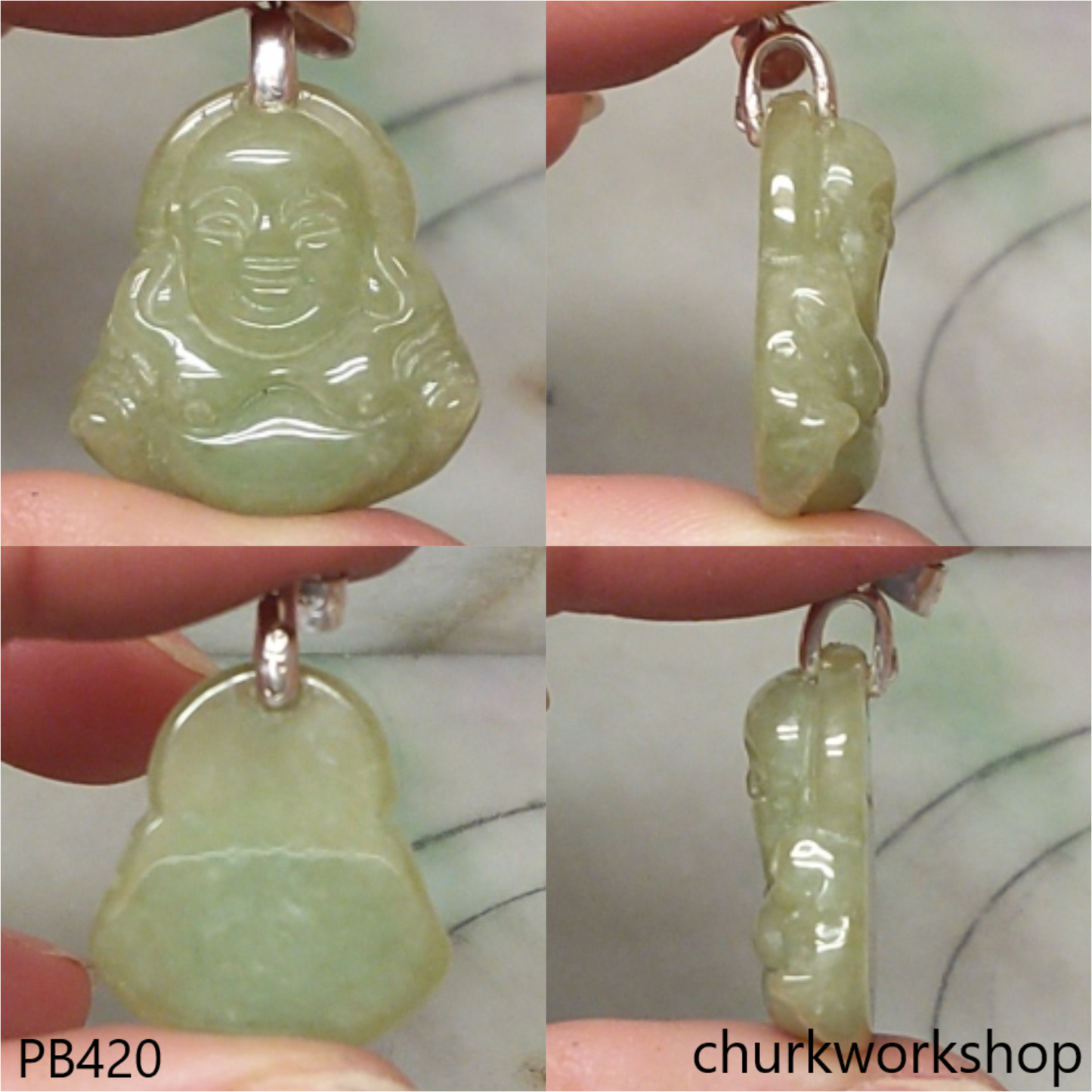 Small jade happy Buddha pendant