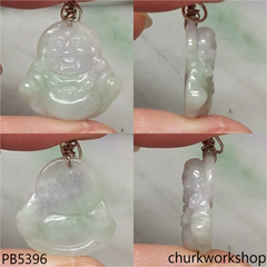 Small pale lavender jade happy Buddha pendant
