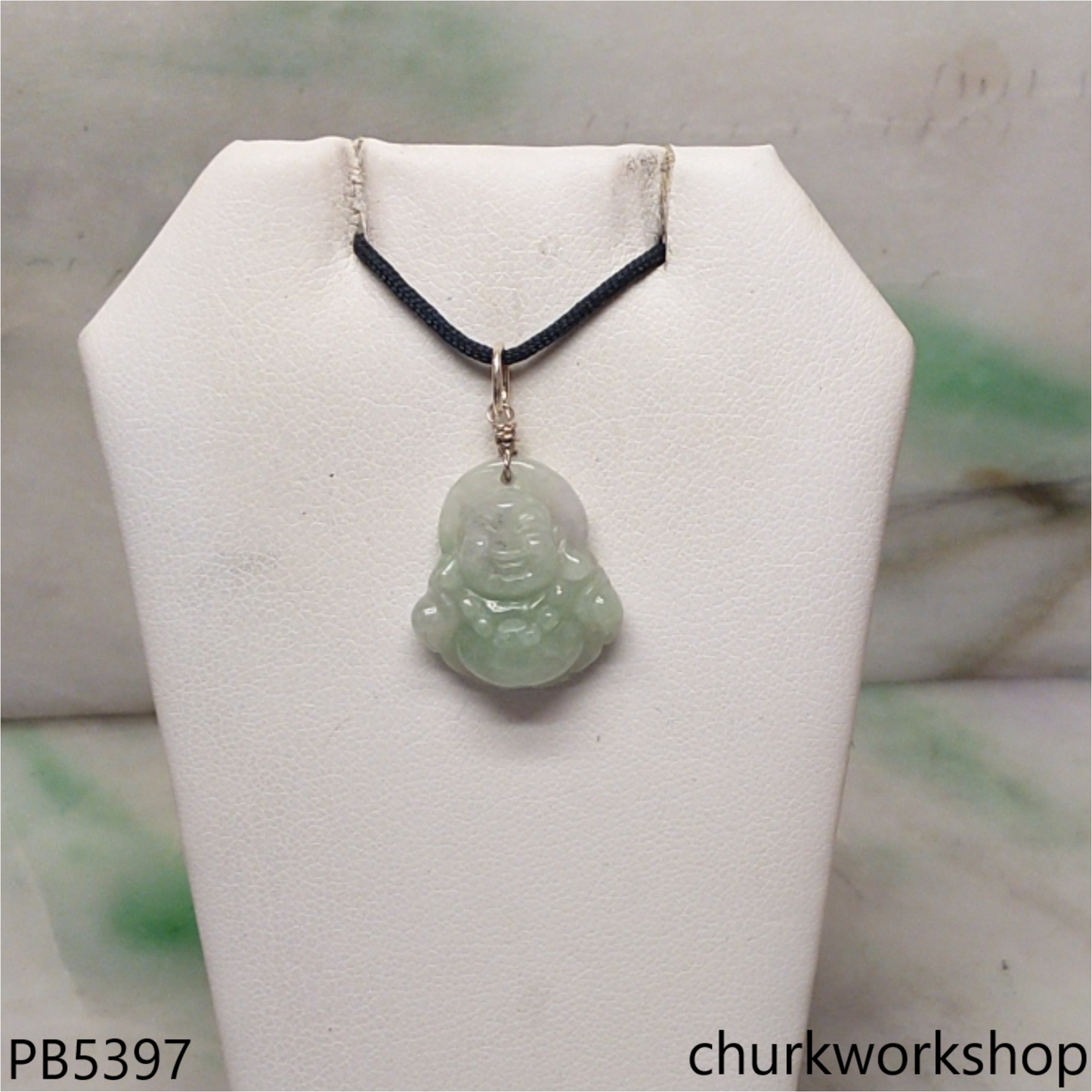 Small light green jade happy Buddha pendant