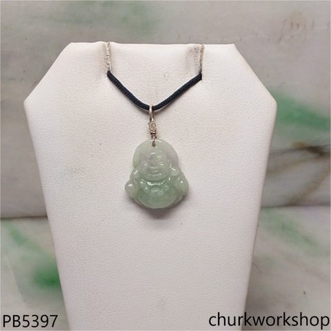 Small light green jade happy Buddha pendant