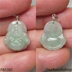 Small light green jade happy Buddha pendant