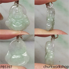 Small light green jade happy Buddha pendant