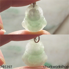 Small light green jade happy Buddha pendant
