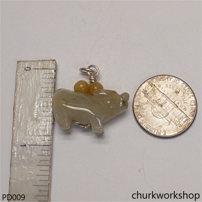 Pale yellow jade OX pendant