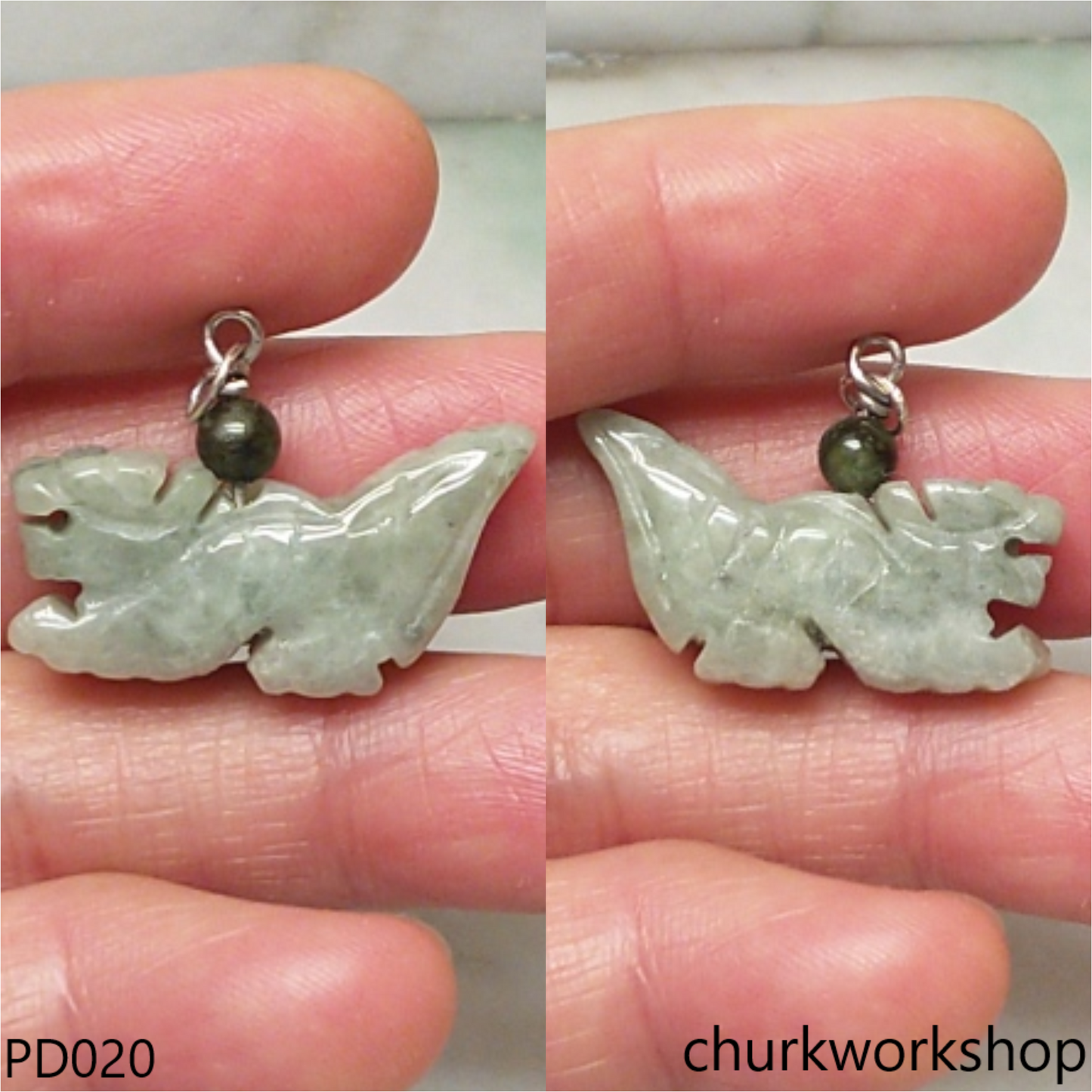 Bluish green jade dragon pendant
